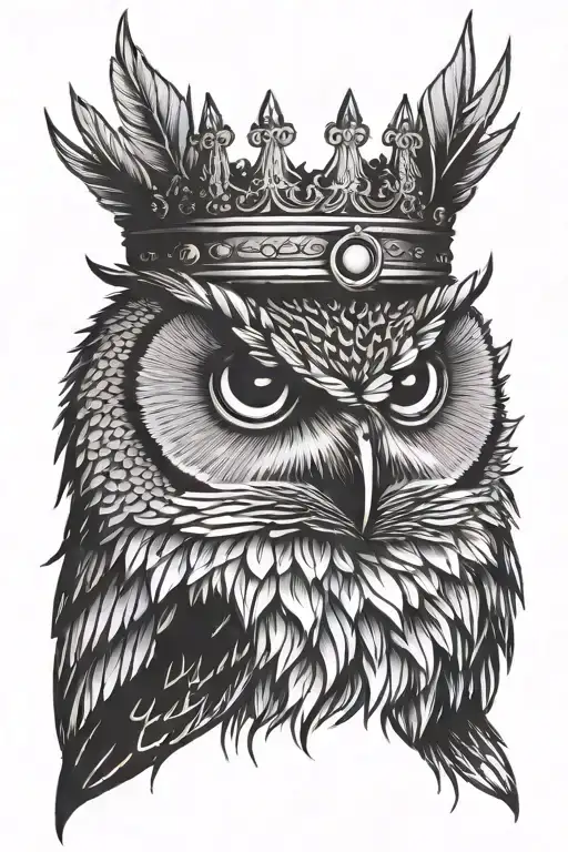 Owl with a crown sitting  tattoo design idea