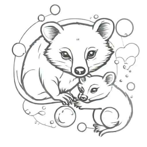 ring tail possum and bear cub surrounded by bubbles floating up tattoo design idea