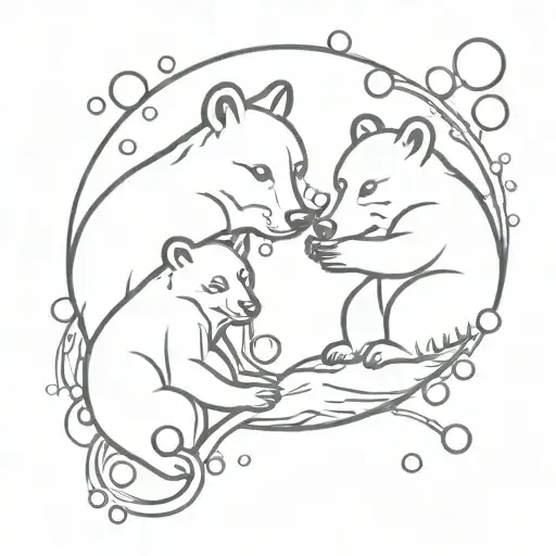 possum and bear surrounded by bubbles rising tattoo design idea