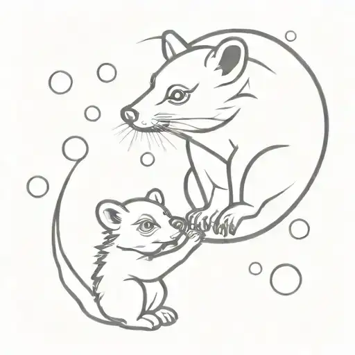 ring tail possum and bear cub surrounded by bubbles floating up tattoo design idea