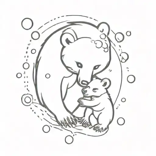 bear cub and possum with bubbles rising tattoo design idea