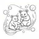 possum and bear surrounded by bubbles rising tattoo design idea
