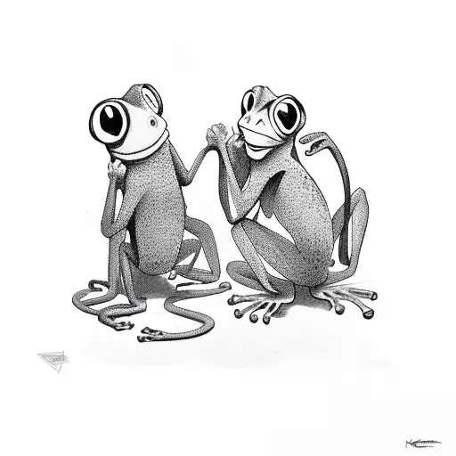 A monkey and frog shaking five in a playful sketch style tattoo design idea