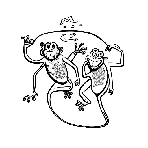 A monkey and frog shaking five in a playful sketch style tattoo design idea