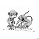 A monkey and frog shaking five in a playful sketch style tattoo design idea