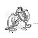 A monkey and frog shaking five in a playful sketch style tattoo design idea