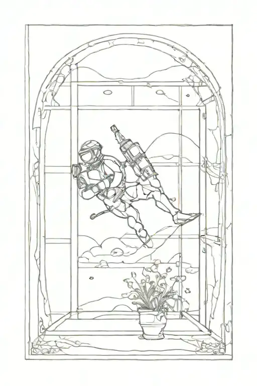 Surrealistic art, fine line, window, scuba diving, pottery, simple, modern, weird  tattoo design idea