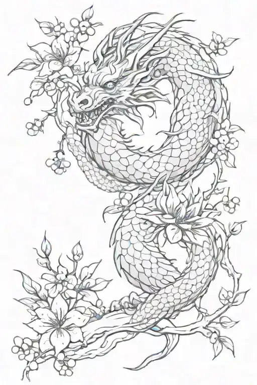 dragon with plum blossom for woman  tattoo design idea