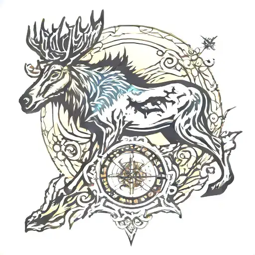 moose wolf compass Upper peninsula tattoo design idea