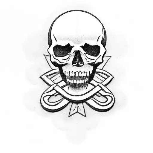 A blackwork tattoo of a motorbike with a skull and crossbones on the front tattoo design idea