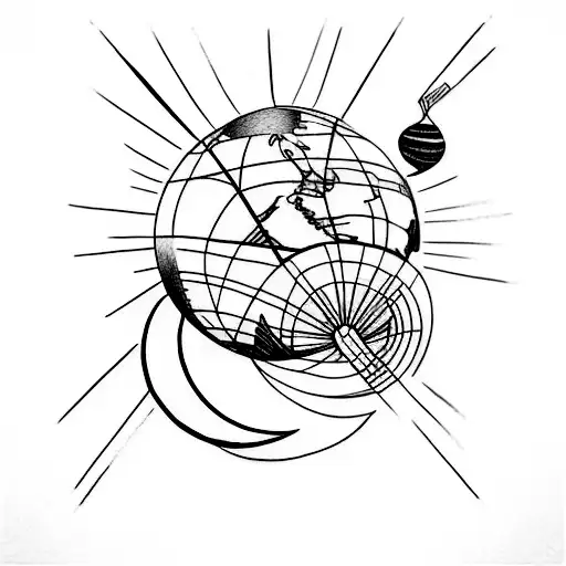 A minimalist tattoo of a globe with a trail of paintbrush strokes, symbolizing the client's passion for traveling and drawing. tattoo design idea