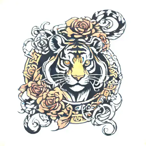 gothic female, aries, chinese horoscope tiger tattoo design idea