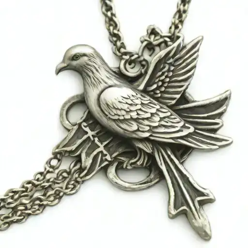 cross necklace with a big dove tattoo design idea