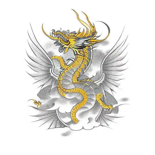 twin golden dragon tattoo design idea