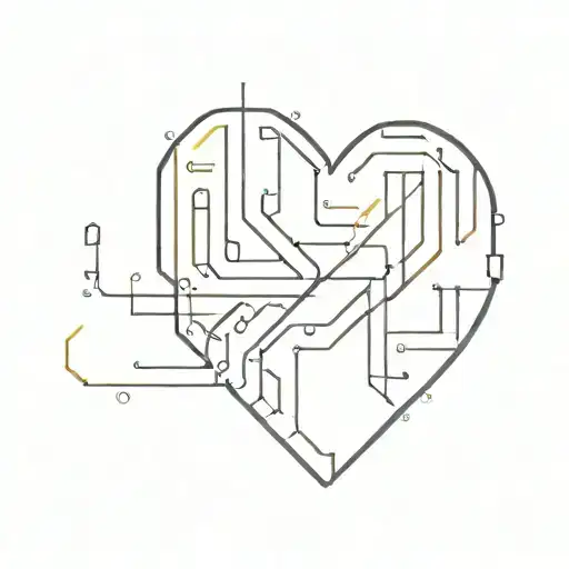 A minimalist tattoo of a computer code snippet forming a heart shape with the initials of the client and their girlfriend tattoo design idea