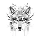 A mystical forest scene with a wolf leading the way through the trees tattoo design idea