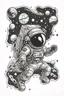 milky way with little astronaut, geometric shapes tattoo design idea