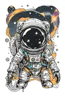 milky way with little astronaut, geometric shapes tattoo design idea