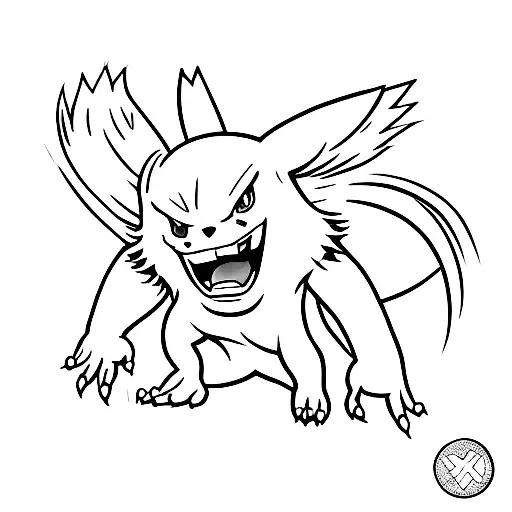 A minimalist tattoo of the mascots of Kent State University and Xavier University playing Pokémon tattoo design idea