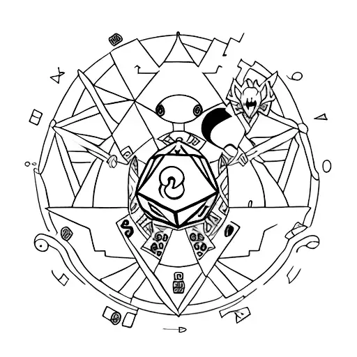 A minimalist tattoo of a board game piece with Pokémon elements tattoo design idea
