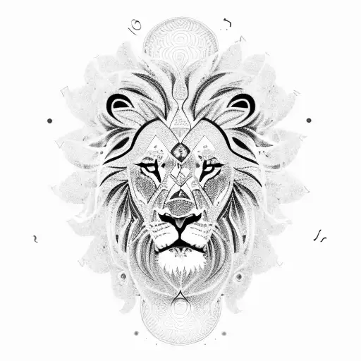 A lion with a mane made of intricate numerology symbols tattoo design idea