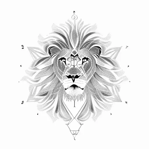 A lion with a mane made of intricate numerology symbols tattoo design idea