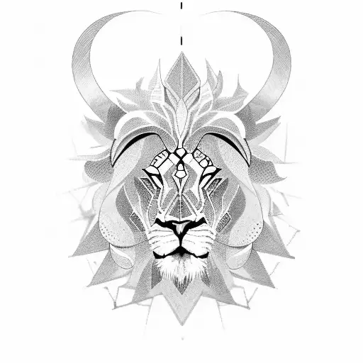 A lion with a mane made of intricate numerology symbols tattoo design idea
