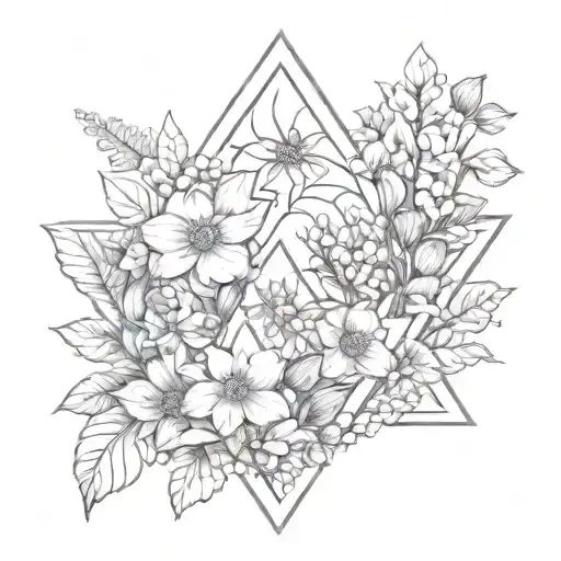 family flowers growing triangle shape tattoo design idea