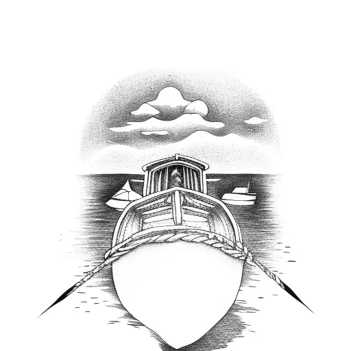 boat within circle tattoo design idea