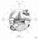 boat within circle tattoo design idea