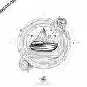 boat within circle tattoo design idea