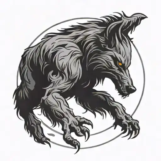 werewolf silhouette in a circle standing   tattoo design idea