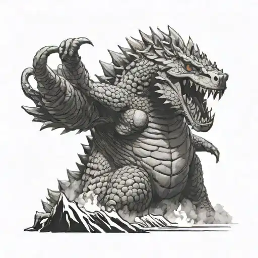tattoo of gidorrah from godzilla on top of the volcano tattoo design idea