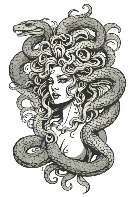 Medusa head with snakes slithering tattoo design idea