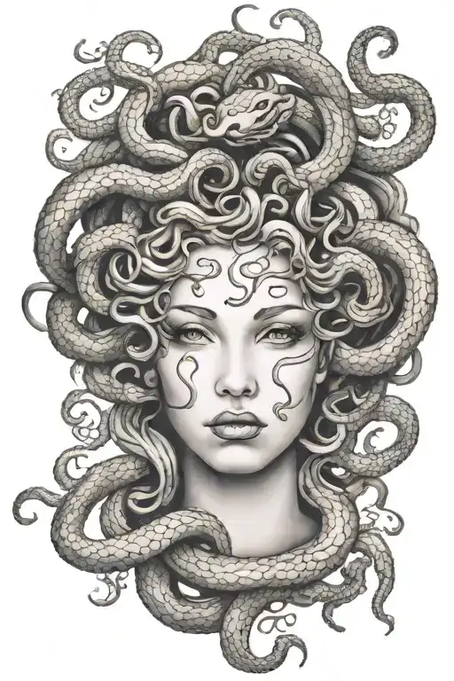 Medusa head with snakes slithering tattoo design idea