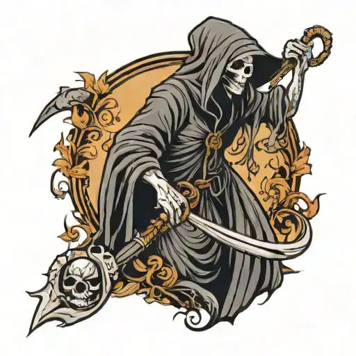 female grim reaper holding a scythe tattoo design idea