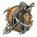 female grim reaper holding a scythe tattoo design idea