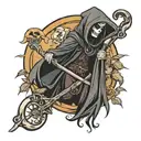 female grim reaper holding a scythe tattoo design idea
