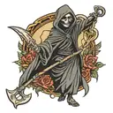 female grim reaper holding a scythe tattoo design idea