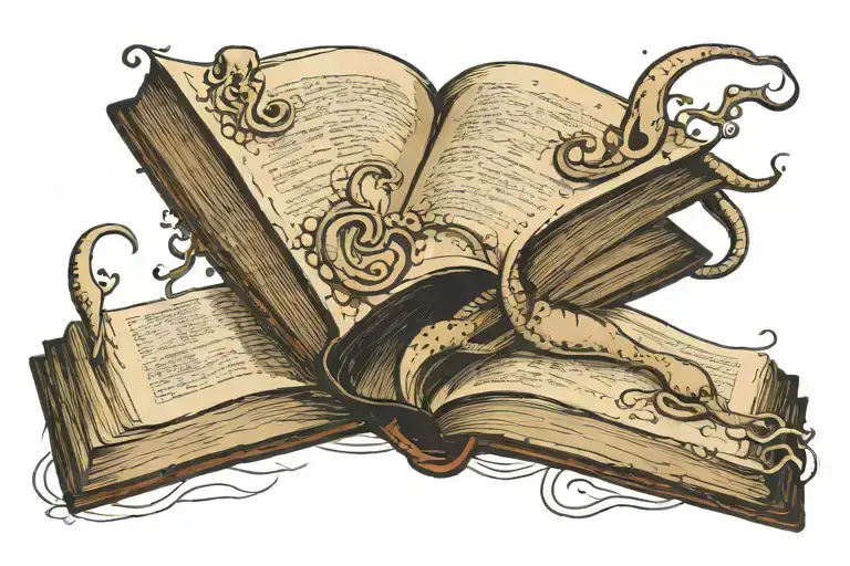 an open book, from the book escapes NEmos nautilus escpaing from the giant squid tattoo design idea