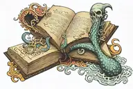 an open book, from the book escapes NEmos nautilus escpaing from the giant squid tattoo design idea