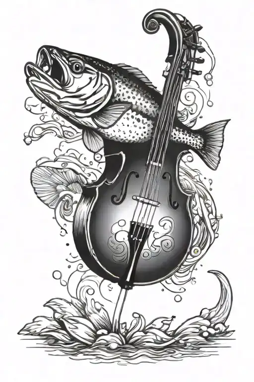 A trout playing the double bass tattoo design idea