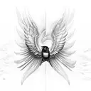 A dark and abstract representation of a synthesizer merging with a raven's wings tattoo design idea