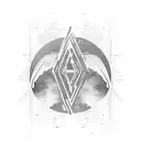 A dark and abstract representation of a synthesizer merging with a raven's wings tattoo design idea