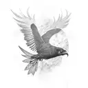 A dark and abstract representation of a synthesizer merging with a raven's wings tattoo design idea