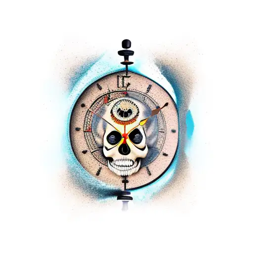 Sand clock with upper sand pile being a human skull tattoo design idea