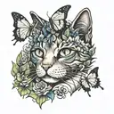 cat and butterflies  tattoo design idea