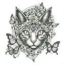 cat and butterflies  tattoo design idea