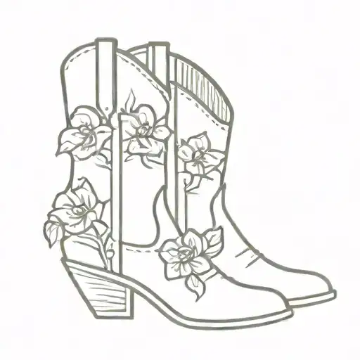 cowboy boots with violets in one boot and roses in the other boot tattoo design idea