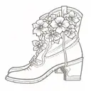 cowboy boots with violets in one boots and roses in the other boot like a bouquet tattoo design idea